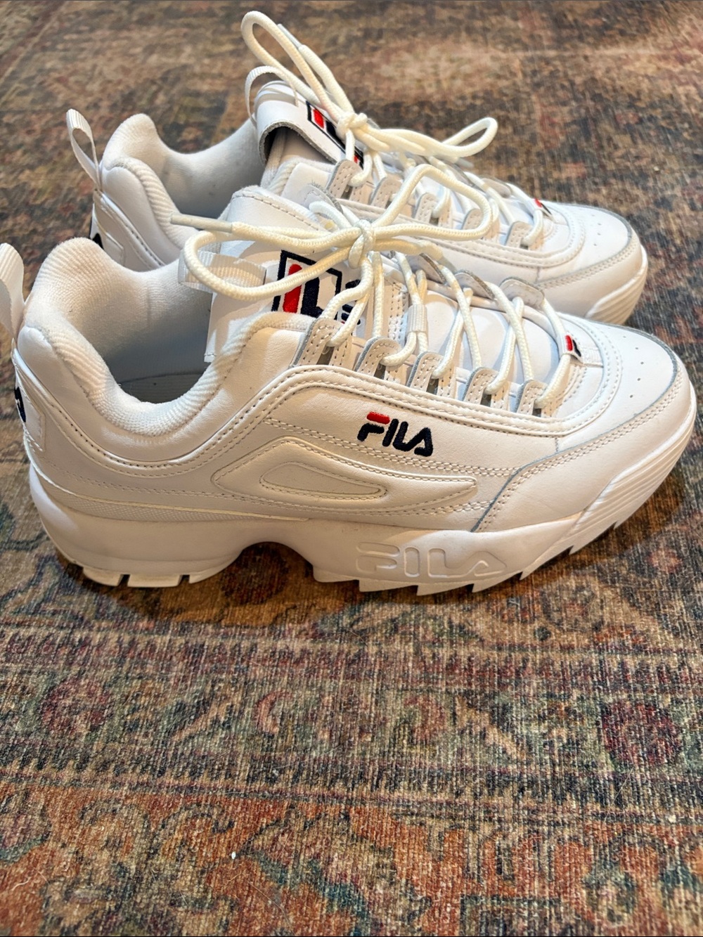 FILA White Disruptor Style Sneakers with Red & Navy Logo size 9